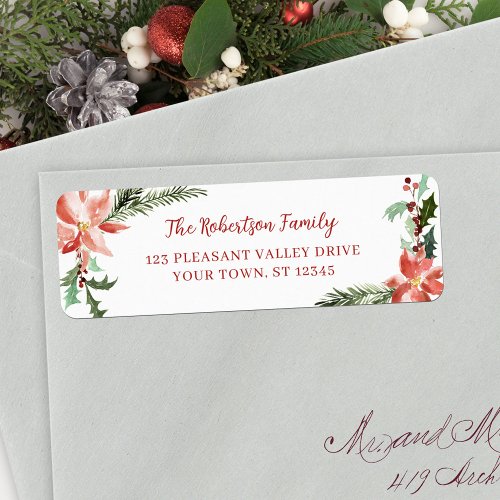 Christmas Watercolor Poinsettia Return Address Label