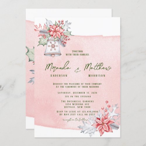 Christmas Watercolor Poinsettia Wedding Invitation