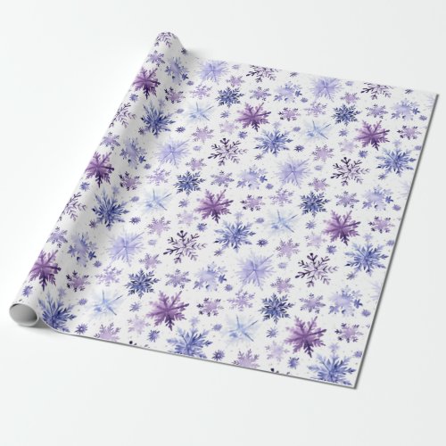 Christmas watercolor purple snowflakes pattern  wrapping paper