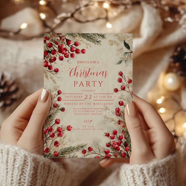 Christmas Watercolor Red and White Invitation (Creator Uploaded)