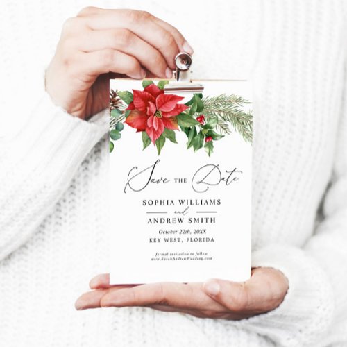 Christmas Watercolor Red Berries Save the Date Invitation