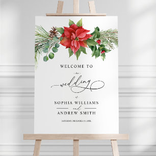 Christmas Watercolor Red Berries Wedding Welcome Foam Board