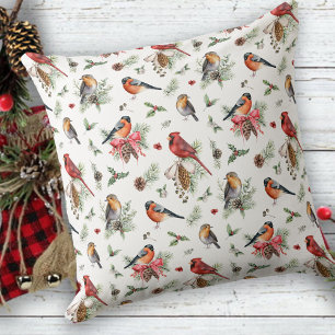 Christmas Watercolor Red Cardinal Birds Throw Pillow