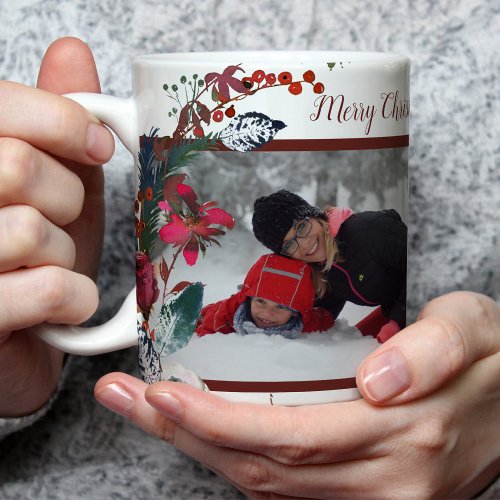 Christmas Watercolor Red Green Floral Your Photos Mug