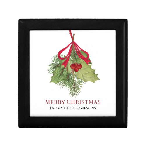 Christmas Watercolor Red Holly Berries Simple  Gift Box