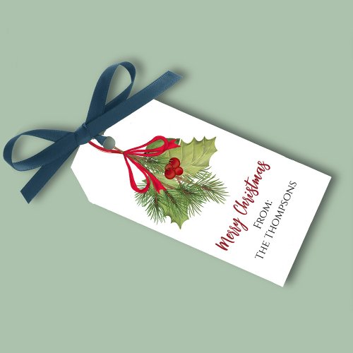 Christmas Watercolor Red Holly Berries Simple  Gift Tags