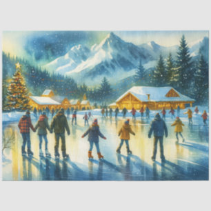 Christmas Watercolor Resort Ice Skating Tissue Paper