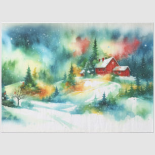 Christmas Watercolor Rural Winter Scene Tissue Paper