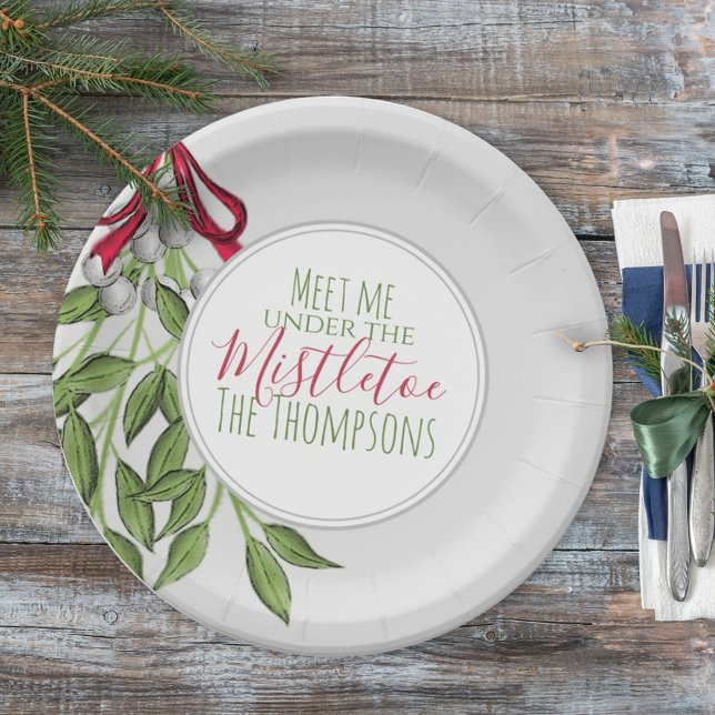 Christmas Watercolor Rustic Modern Mistletoe Paper Plates (Creator Uploaded)