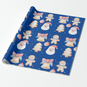 Christmas Watercolor Santa, Gingerbread, and Bell Wrapping Paper