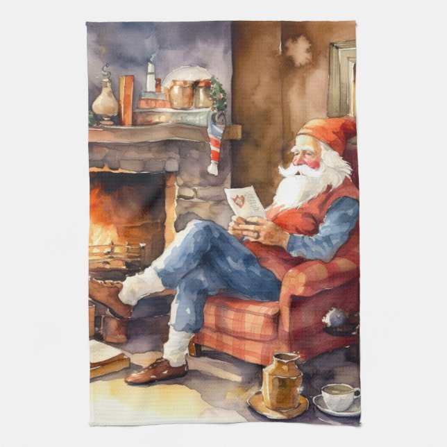 Christmas watercolor Santa Holiday kitchen Towel (Vertical)