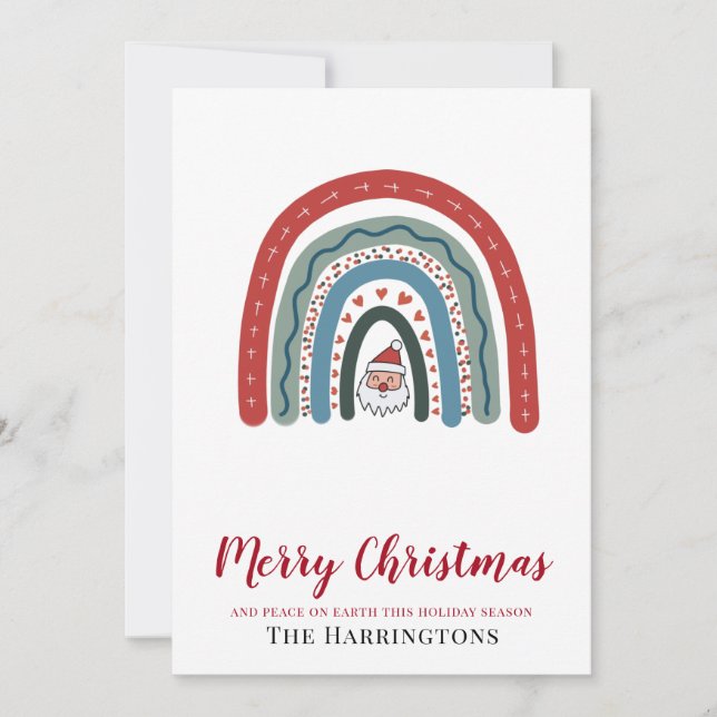 Christmas Watercolor Santa Rainbow Flat Card (Front)