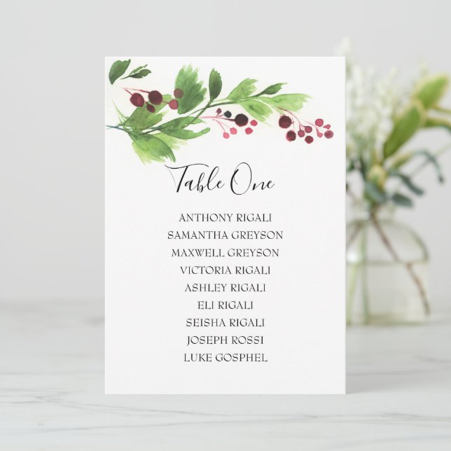 Christmas Watercolor Seating Chart Table Plan Invitation (Standing Front)
