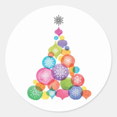 Christmas  Watercolor _ Snowflake Ornament Tree Classic Round Sticker