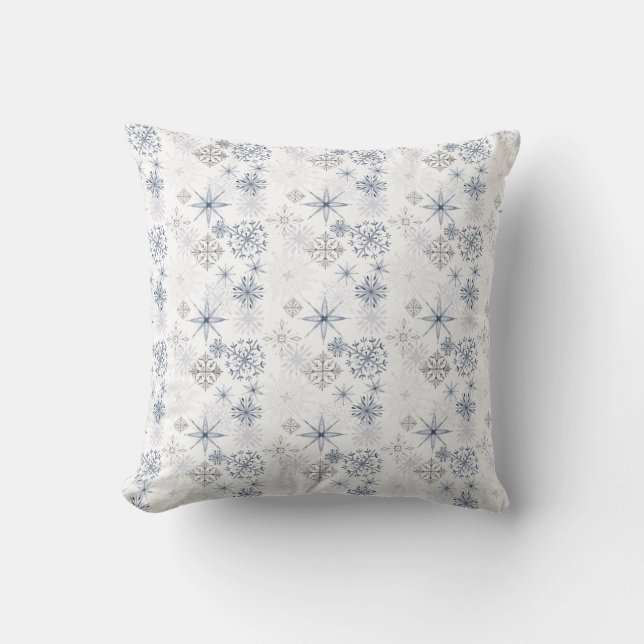 Christmas Watercolor Snowflakes Pattern Throw Pillow (Front)