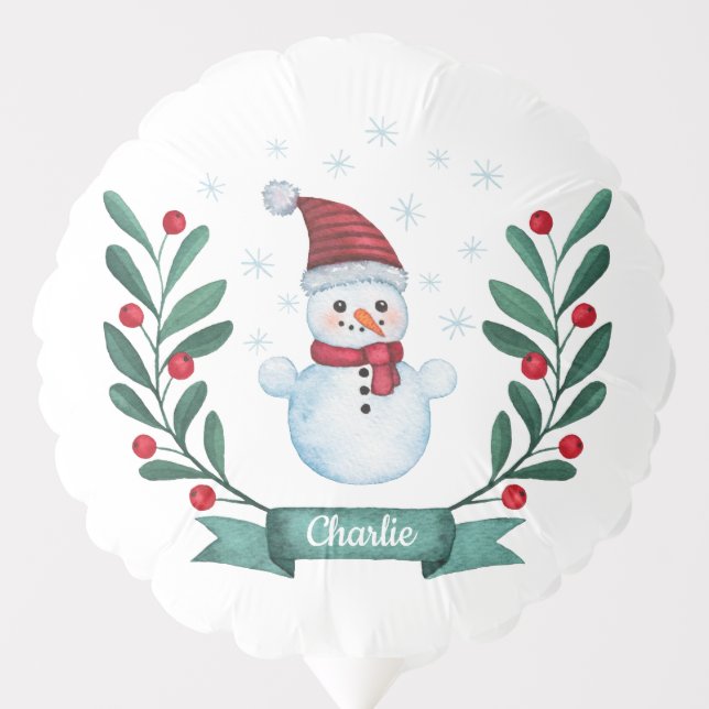 Christmas Watercolor Snowman Custom Balloon (Front)