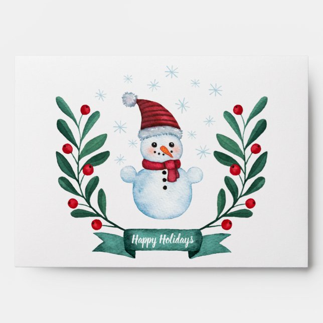 Christmas Watercolor Snowman Custom Envelope (Front)