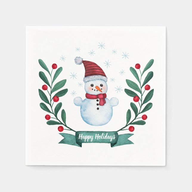 Christmas Watercolor Snowman Custom Napkins (Front)