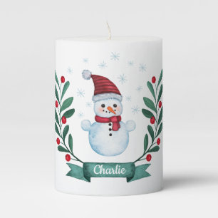 Christmas Watercolor Snowman Custom Pillar Candle