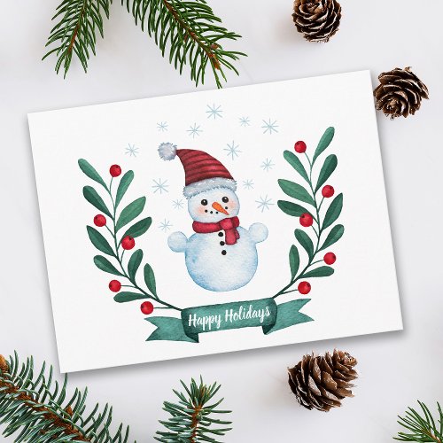 Christmas Watercolor Snowman Custom Postcard