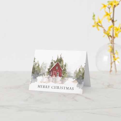 Christmas Watercolor Snowy Pine Forest Home Folded Card