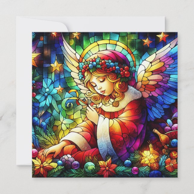 Christmas Watercolor Stained Glass Greeting Card (Front)