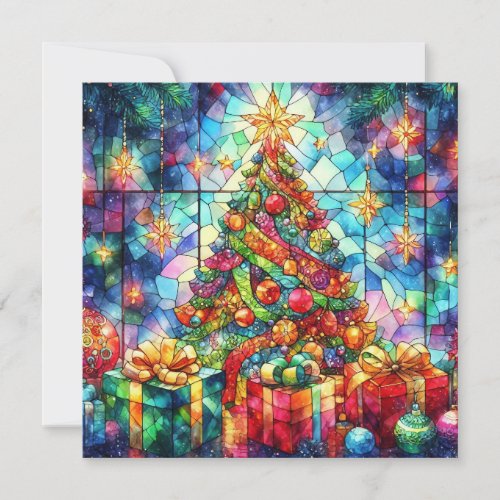 Christmas Watercolor Stained Glass Greeting Card