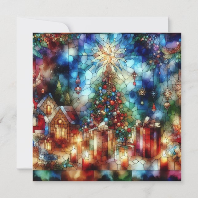 Christmas Watercolor Stained Glass Greeting Card (Front)