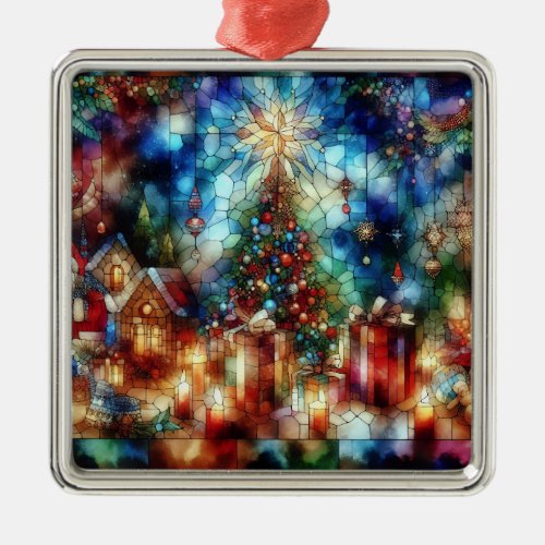 Christmas Watercolor Stained Glass Ornament