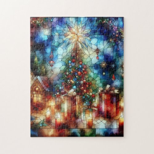 Christmas Watercolor Stained Glass Puzzle