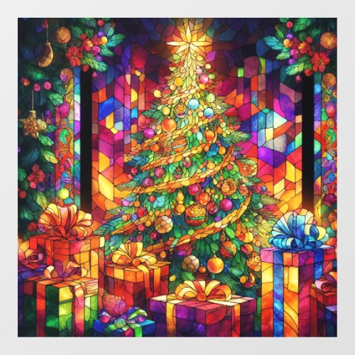 Christmas Watercolor Stained Glass Window Cling
