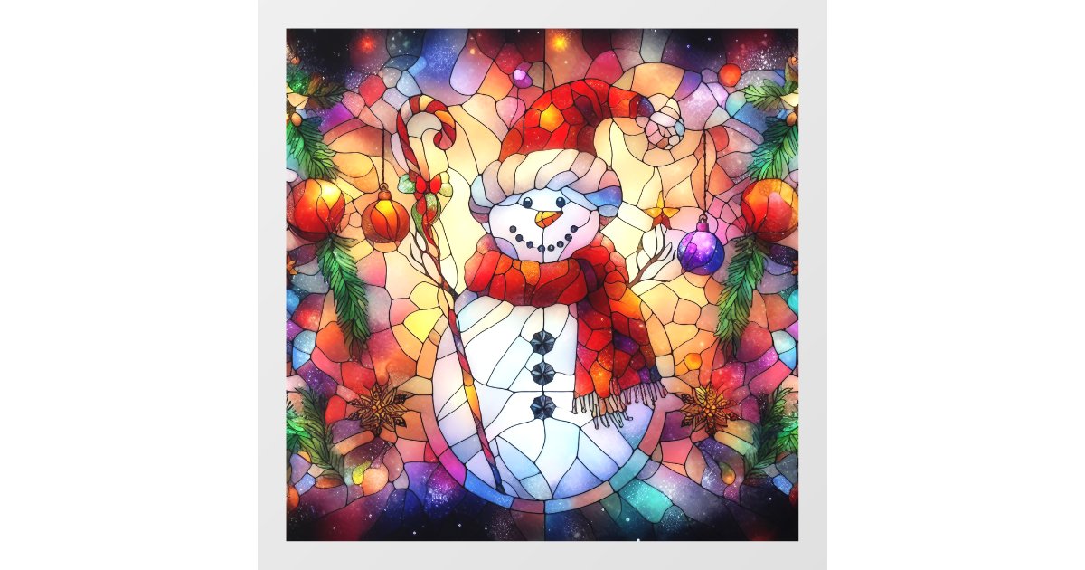 Christmas Watercolor Stained Glass Window Cling | Zazzle