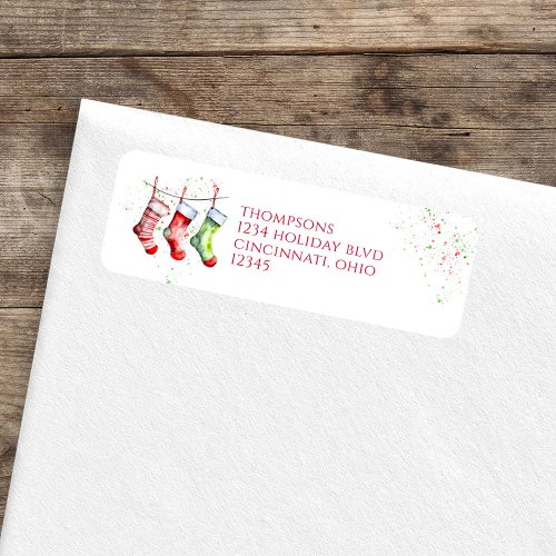 Christmas Watercolor Stockings Return Address Label