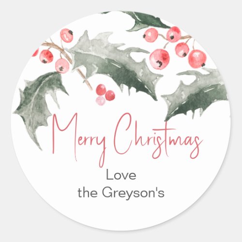 Christmas Watercolor Thank You Classic Round Sticker