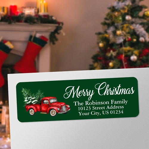 Christmas Watercolor Truck Green Return Address Label