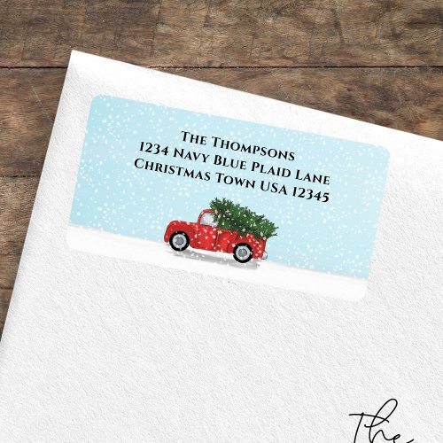 Christmas Watercolor Vintage Red Truck Snowflakes  Label