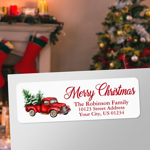 Christmas Watercolor Vintage Truck Return Address Label