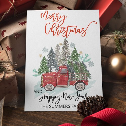 Christmas Watercolor Winter Barn Country Truck Holiday Card