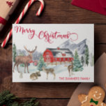 Christmas Watercolor Winter Barn Woodland Deer Holiday Card<br><div class="desc">This design may be personalized in the area provided by changing the photo and/or text. Or it can be customized by choosing the click to customize further option and delete or change the color of the background, add text, change the text color or style, or delete the text for an...</div>