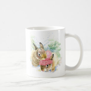 Christmas Watercolor - Winter Forest Bunnies Coffee Mug