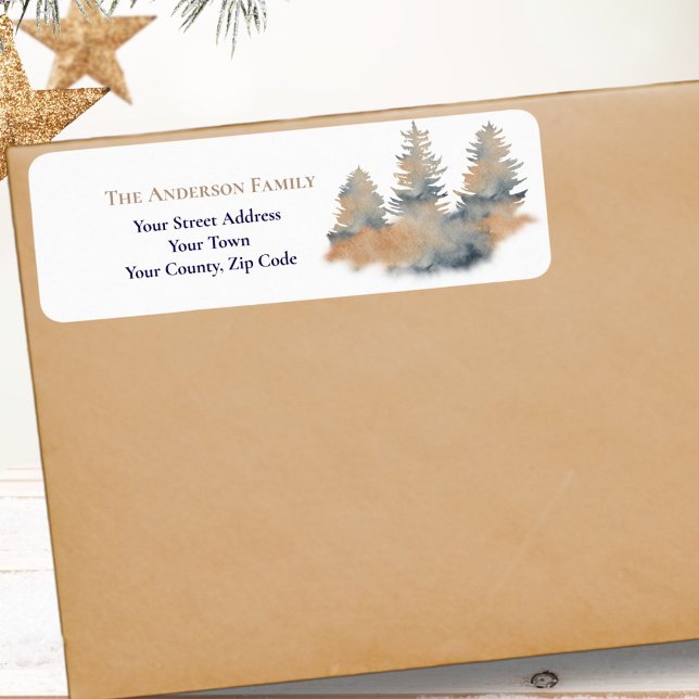 Christmas Watercolor Winter Forest Fir Trees Name Label (Creator Uploaded)