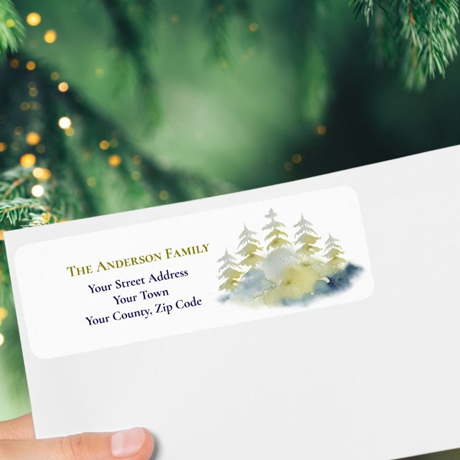 Christmas Watercolor Winter Forest Trees Name Label (Creator Uploaded)