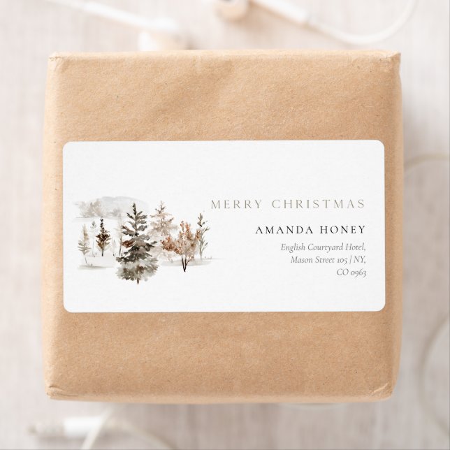 Christmas Watercolor Winter Landscape  Label (Insitu)