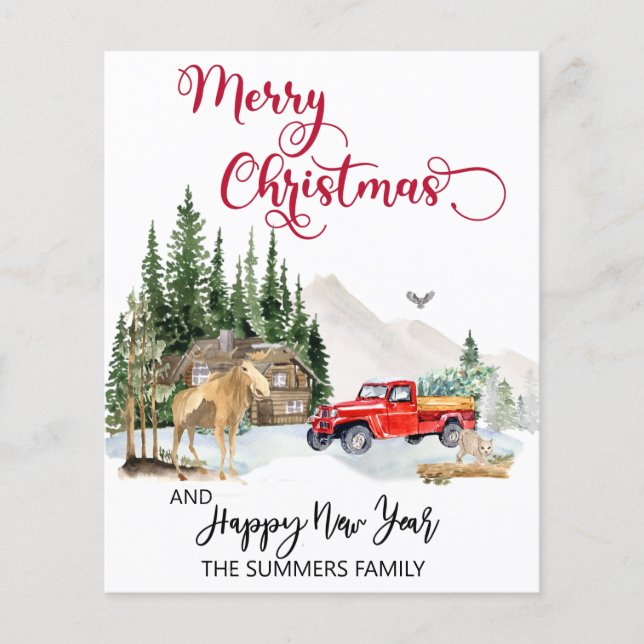 Christmas Watercolor Winter Truck Moose Budget (Front)