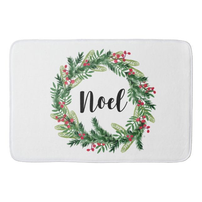 Christmas watercolor wreath bathroom mat (Front)