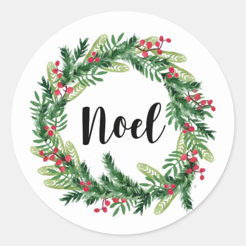 Christmas watercolor wreath classic round sticker