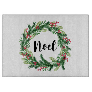 Christmas watercolor wreath cutting board