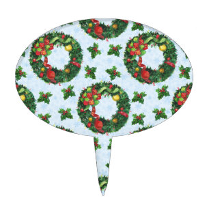 Christmas watercolor Wreath Holiday Cake Topper
