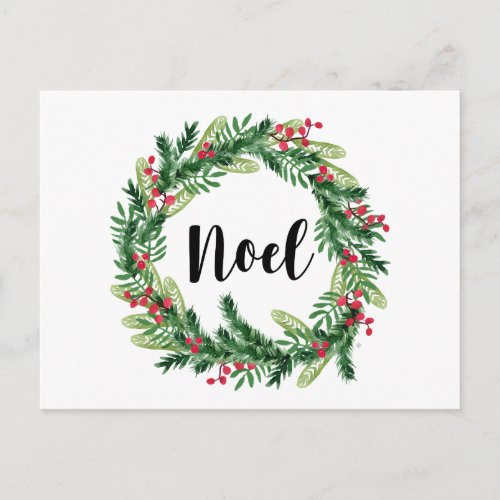 Christmas watercolor wreath holiday postcard