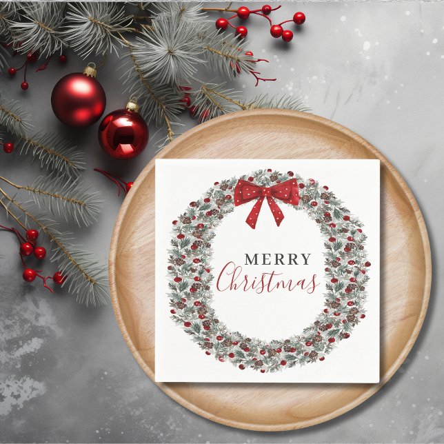 Christmas Watercolor Wreath Napkins (Christmas Watercolor Wreath Napkins)